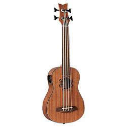 Foto van Ortega lizzy-bsfl-gb lizard series short scale uke bass natural fretloze e/a bas ukelele met gigbag