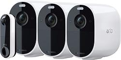 Foto van Arlo essential beveiligingscamera wit 3-pack + arlo wire free video doorbell wit