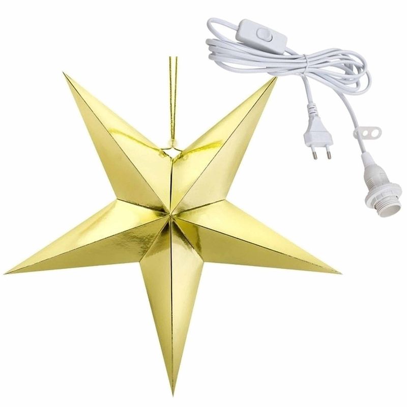 Foto van Kerstversiering gouden kerststerren 45 cm inclusief lichtkabel - kerststerren