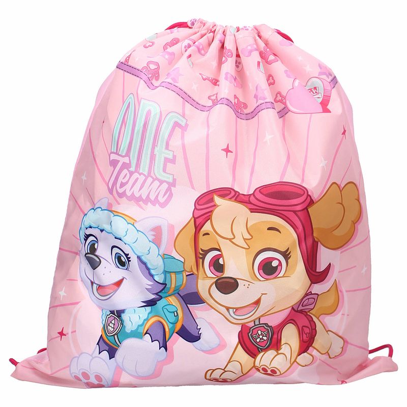 Foto van Paw patrol skye gymtas/rugzak/rugtas voor kinderen - roze - polyester - 44 x 37 cm - gymtasje - zwemtasje