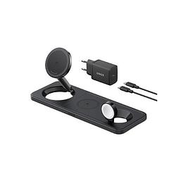 Foto van Anker maggo magnetic wireless charger 15w 3-in-1 pad eu plug oplader zwart