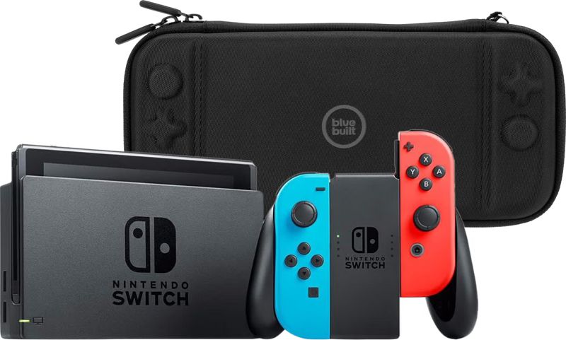 Foto van Nintendo switch rood/blauw + bluebuilt travel case