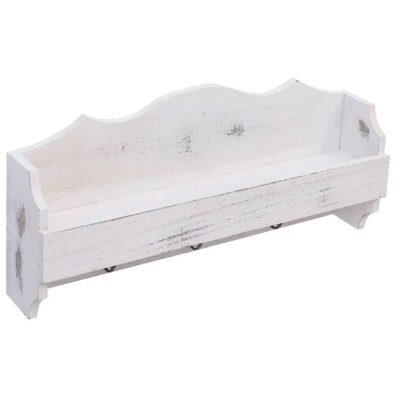 Foto van The living store zwevende houten wandkapstok - wit - 50x10x23 cm - met schap en 3 haken