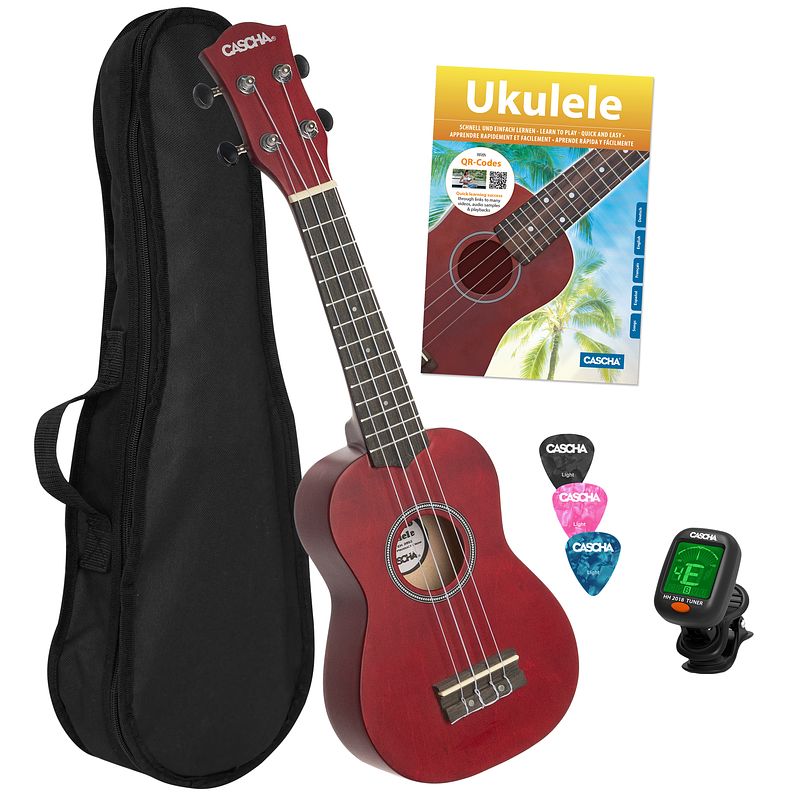 Foto van Cascha hh 3970 it sopraan ukelele set linden rood met italiaans leerboek