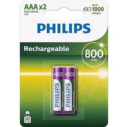 Foto van Philips r03b2a80/10 - aaa 800 mah oplaadbare batterijen - 2 stuks