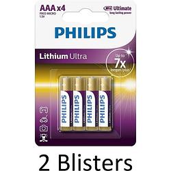 Foto van 8 stuks (2 blisters a 4 st) philips aaa lithium ultra batterijen