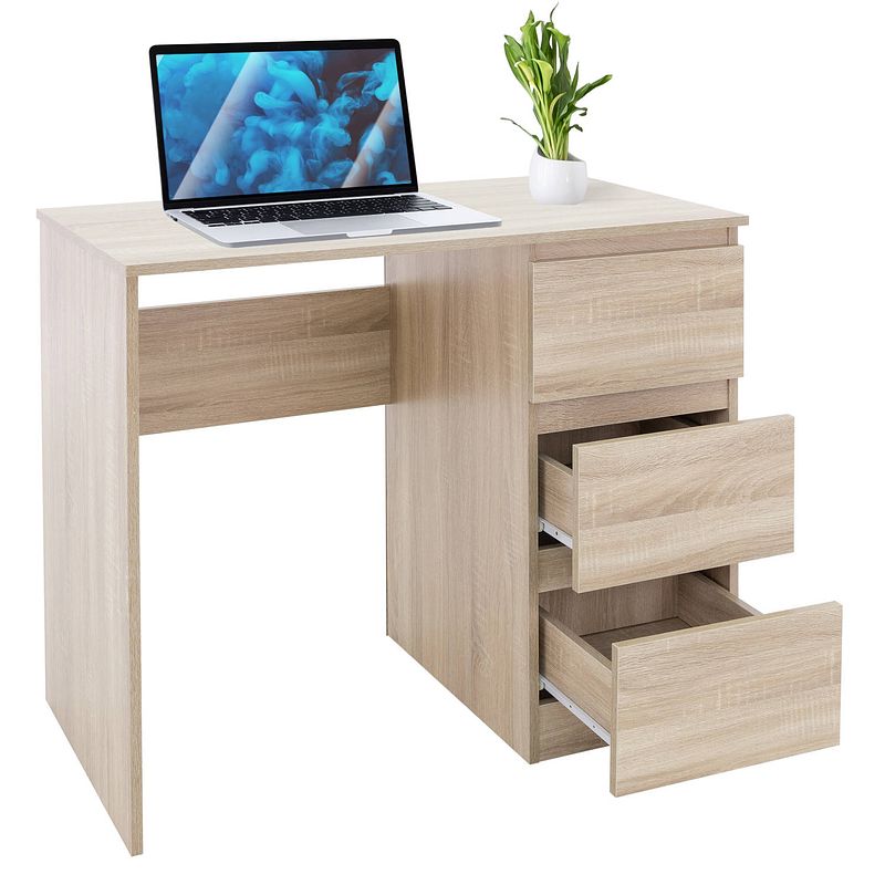 Foto van Bureau met drie laden 90x76x50 cm sonoma eikenhout ml-design