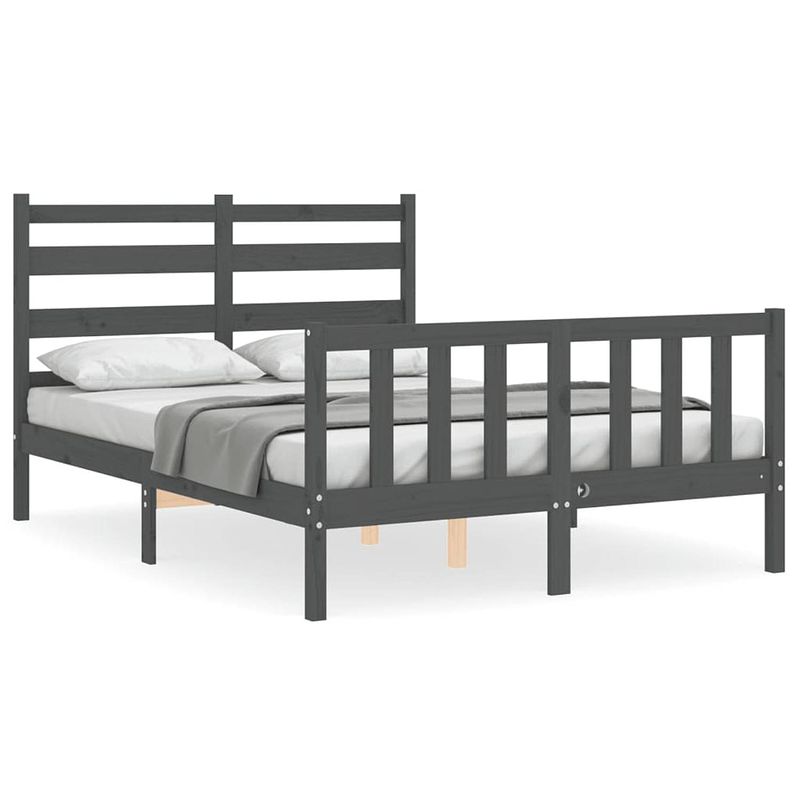 Foto van The living store massief grenenhouten bedframe - grijs - 196 x 140.5 x 100 cm - multiplex lattenbodem