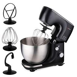 Foto van Alpina keukenmachine - 3 accessoires - roestvrijstalen kom - komverlichting - kneden, mixen, kloppen - zwart
