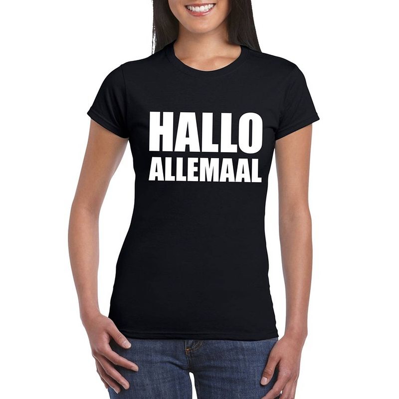 Foto van Hallo allemaal tekst t-shirt zwart dames s