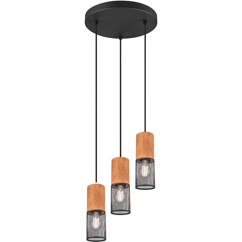 Foto van Trio hanglamp tosh 150 x 28 cm e27 staal 40w matzwart/naturel