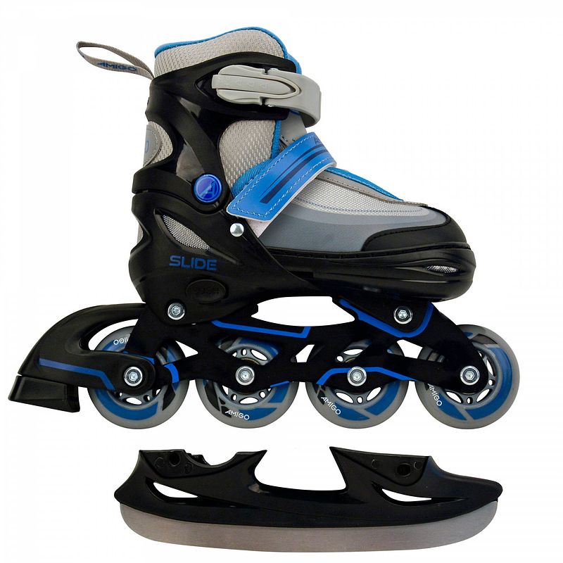 Foto van Amigo skates 2-in-1 slide jongens polypropyleen zwart/blauw mt 30/33