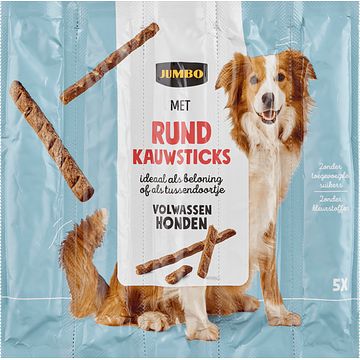 Foto van Jumbo rijk aan rund kauwsticks volwassen honden 5 stuks