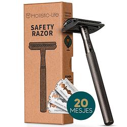 Foto van Safety razor + 20 rvs scheermesjes - vrouw & mannen - scheren - zero waste scheermes - duurzaam cadeau - double edge bla