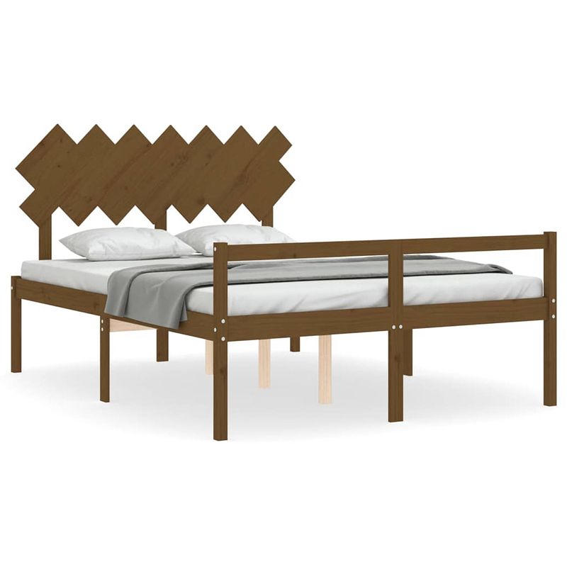 Foto van The living store bedframe - grenenhout - 205.5 x 155.5 x 81 cm - honingbruin