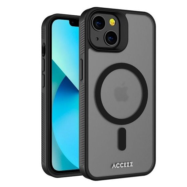 Foto van Accezz rugged frosted magsafe backcover iphone 13 telefoonhoesje zwart