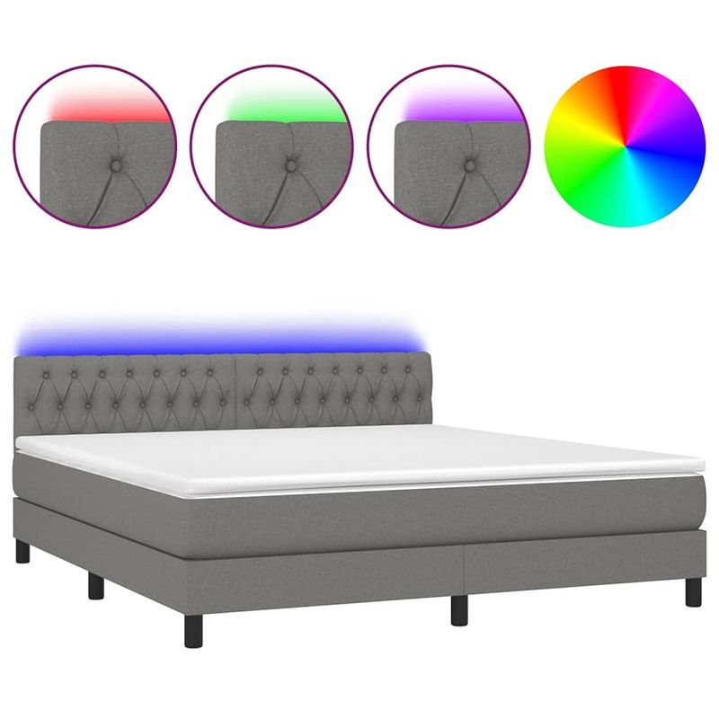 Foto van The living store bed donkergrijs 203 x 160 x 78/88 cm - pocketvering matras - led-verlichting