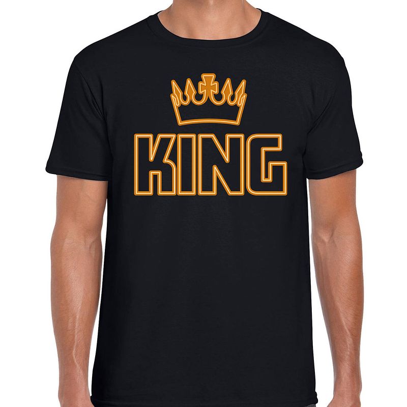 Foto van Koningsdag t-shirt - king kroontje - heren - zwart m - feestshirts