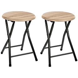 Foto van 2x stuks bijzet krukje/stoel - opvouwbaar - zwart/hout - 46 cm - bijzettafels