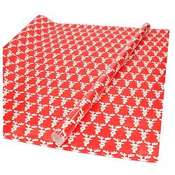 Foto van Kerst inpak/cadeaupapier - 3x stuks - 200 x 70 cm - rood met rendieren - cadeaupapier