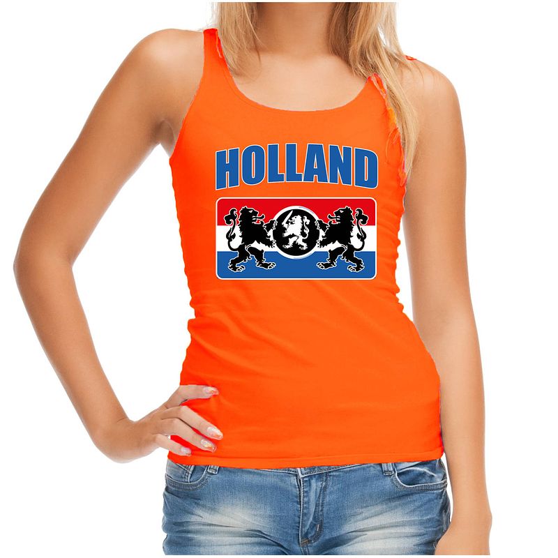 Foto van Oranje fan tanktop / kleding holland met een nederlands wapen ek/ wk voor dames xl - feestshirts