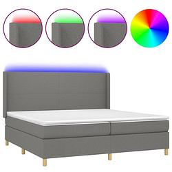 Foto van The living store boxspring bed - donkergrijs - 203 x 203 x 118/128 cm - verstelbaar hoofdbord - led-verlichting