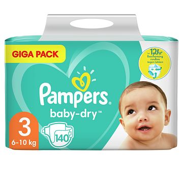 Foto van Pampers babydry maat 3, 140 luiers, tot 12 uur bescherming, 6kg10kg bij jumbo