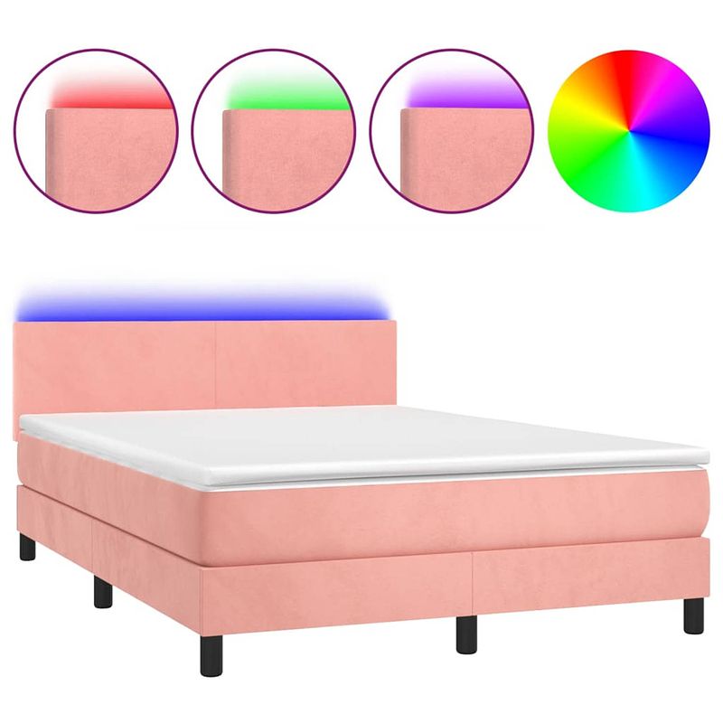 Foto van The living store boxspring - fluweel - roze - 203 x 144 x 78/88 cm - verstelbaar hoofdbord - pocketvering matras -