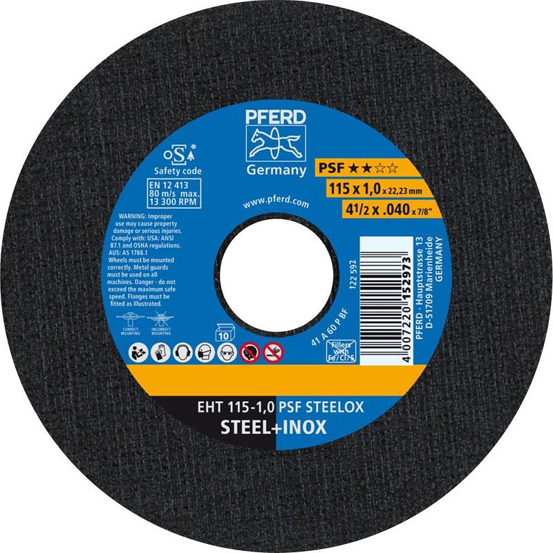 Foto van Pferd psf steelox 61730110 doorslijpschijf recht 115 mm 22.23 mm 10 stuk(s)