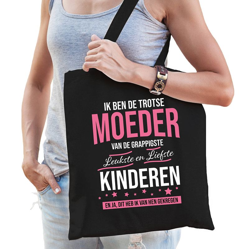 Foto van Trotse moeder / kinderen cadeau tas zwart voor dames - feest boodschappentassen