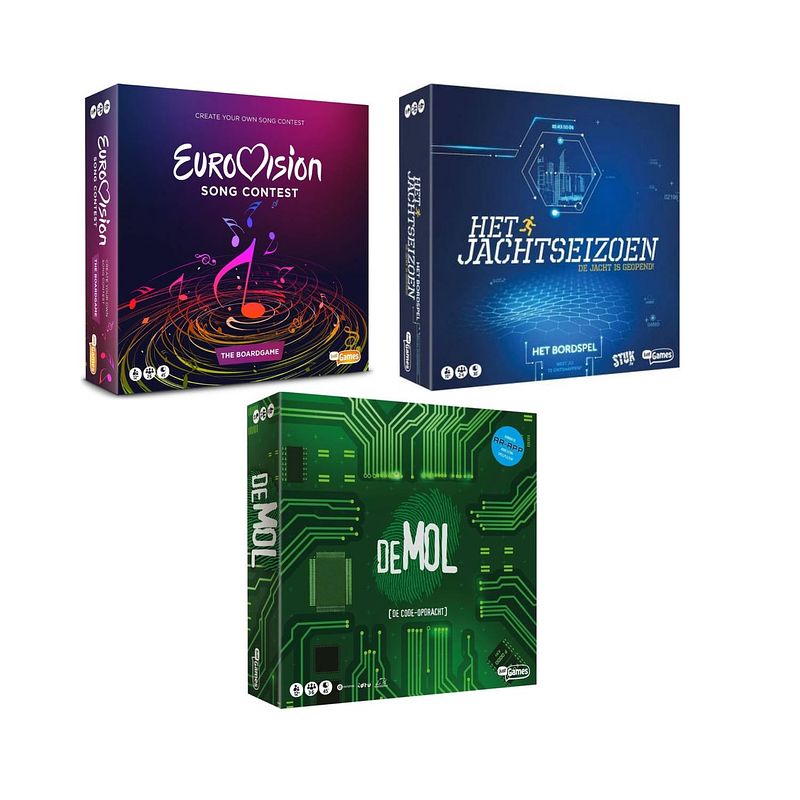 Foto van Spellenset - 3 stuks - eurovisie songfestival spel & het jachtseizoen & wie is de mol de code opdracht