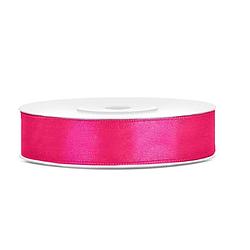 Foto van 1x hobby/decoratie donker roze satijnen sierlinten 1,2 cm/12 mm x 25 meter - cadeaulinten