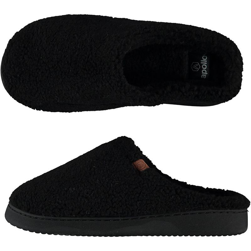 Foto van Heren instap slippers/pantoffels teddy wol zwart maat 43-44 - sloffen - volwassenen