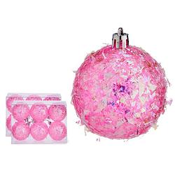 Foto van Krist+ kerstballen - 12x stuks - roze - kunststof - glitter - kerstbal