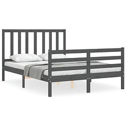 Foto van The living store massief grenenhouten bedframe - grijs - 195.5 x 140.5 x 100 cm - multiplex lattenbodem