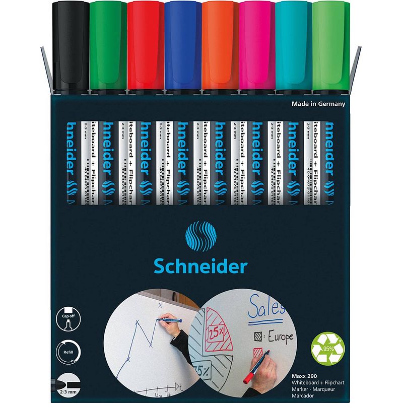 Foto van Schneider maxx 290 whiteboardmarker, 6 + 2 gratis, assorti 15 stuks