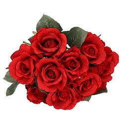 Foto van Top art kunstbloemen boeket roos alice de luxe - rood - 30 cm - plastic steel - decoratie - kunstbloemen