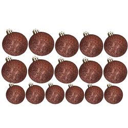 Foto van Kerstversiering set glitter kerstballen donkerbruin 6 - 8 -10 cm - pakket van 50x stuks - kerstbal