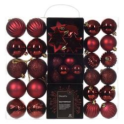 Foto van Decoris kerstballen en kersthangers - 40x - kunststof - donkerrood - mix - kerstbal