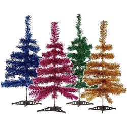 Foto van Set van 4x kleine glitter folie kerstbomen 60 cm - diverse kleuren - kunstkerstboom