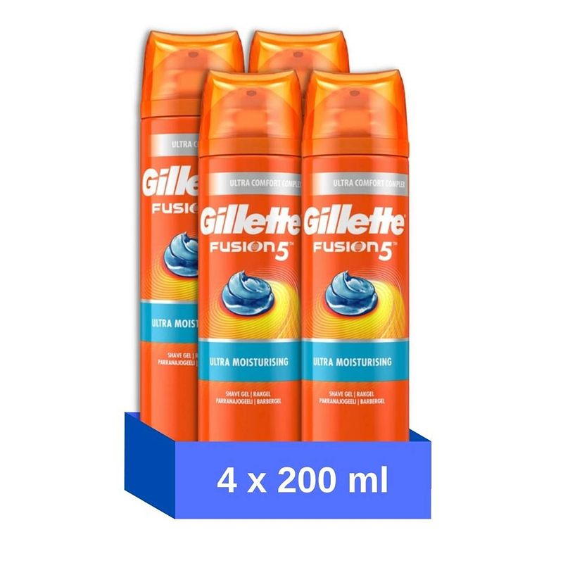 Foto van Gillette fusion 5 ultra moist shave gel - 200 ml - 4 stuks