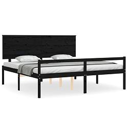 Foto van Vidaxl bedframe met hoofdbord massief hout zwart 6ft super king