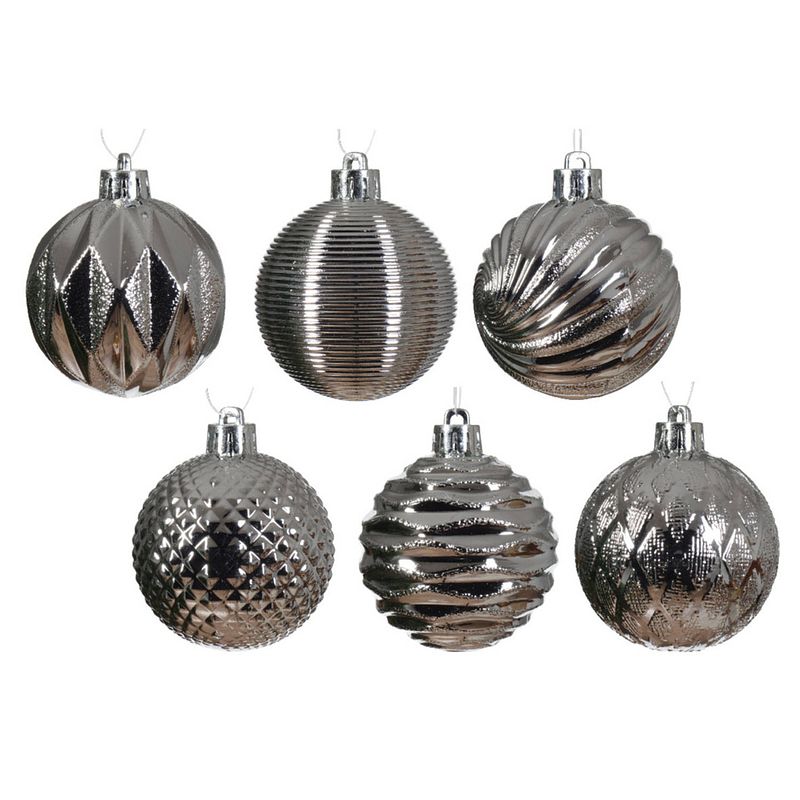 Foto van Decoris luxe kerstballen 12x - 6 cm - kunststof -zilver - kerstbal