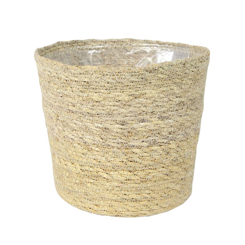 Foto van Plantenpot/bloempot van jute/zeegras diameter 26 cm en hoogte 23 cm creme beige - plantenpotten