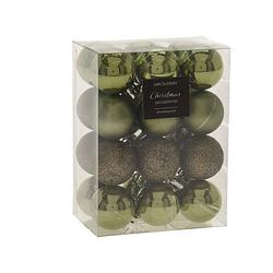 Foto van 24x stuks mini kerstballen mix groen tinten kunststof 3 cm - kerstbal