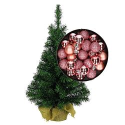 Foto van Mini kerstboom/kunst kerstboom h75 cm inclusief kerstballen roze - kunstkerstboom