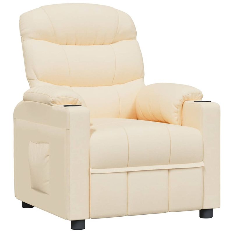 Foto van The living store verstelbare fauteuil - crème stof - 75.5 x 92 x 105 cm - met bekerhouders