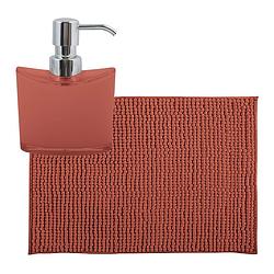 Foto van Msv badkamer droogloop mat/tapijtje - 50 x 80 cm - en zelfde kleur zeeppompje 260 ml - terracotta - badmatjes