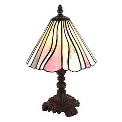 Foto van Haes deco - tiffany tafellamp wit, grijs, roze ø 20x34 cm fitting e14 / lamp max 1x25w