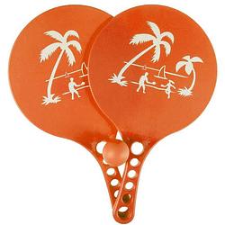 Foto van Kunststof beachball set oranje - strand balletjes - rackets/batjes en bal - tennis ballenspel